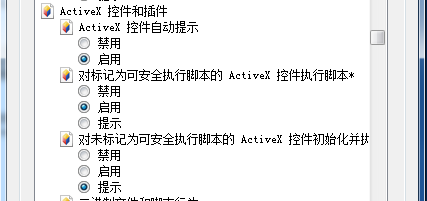 ActiveX控件自动提示选择【启用】，对标记为安全...选择【启用】，对未标记为安全...选择【提示】